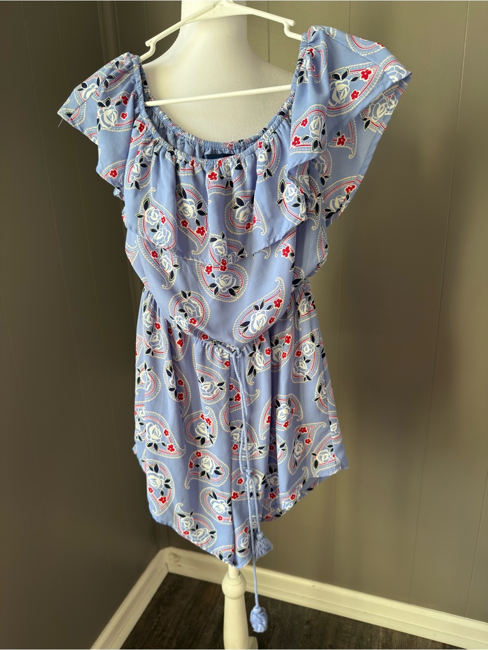 Blue Rain Light Blue Floral-Print Ruffle Romper